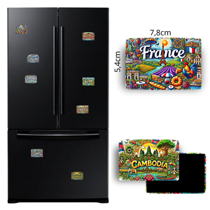Lot de 12 Magnets Pays du Monde