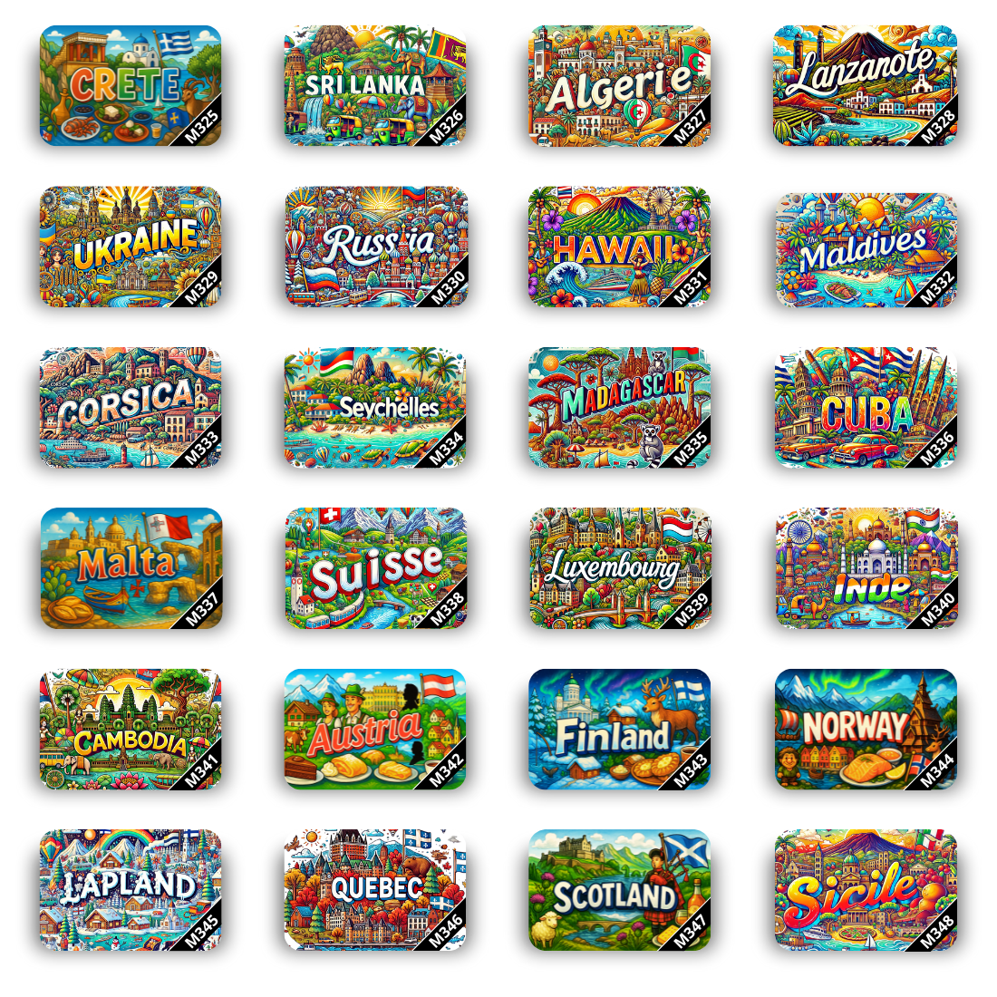 Lot de 12 Magnets Pays du Monde