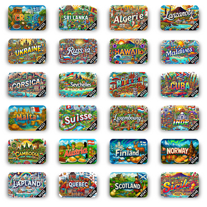 Lot de 12 Magnets Pays du Monde