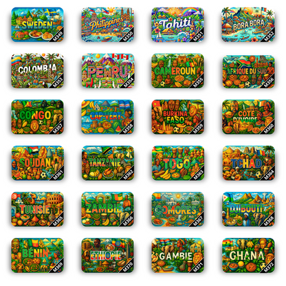 Lot de 12 Magnets Pays du Monde