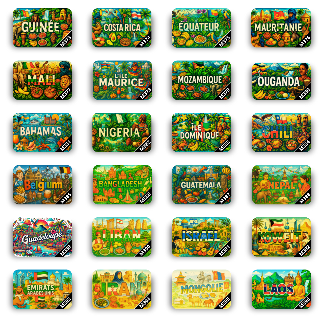 Lot de 12 Magnets Pays du Monde