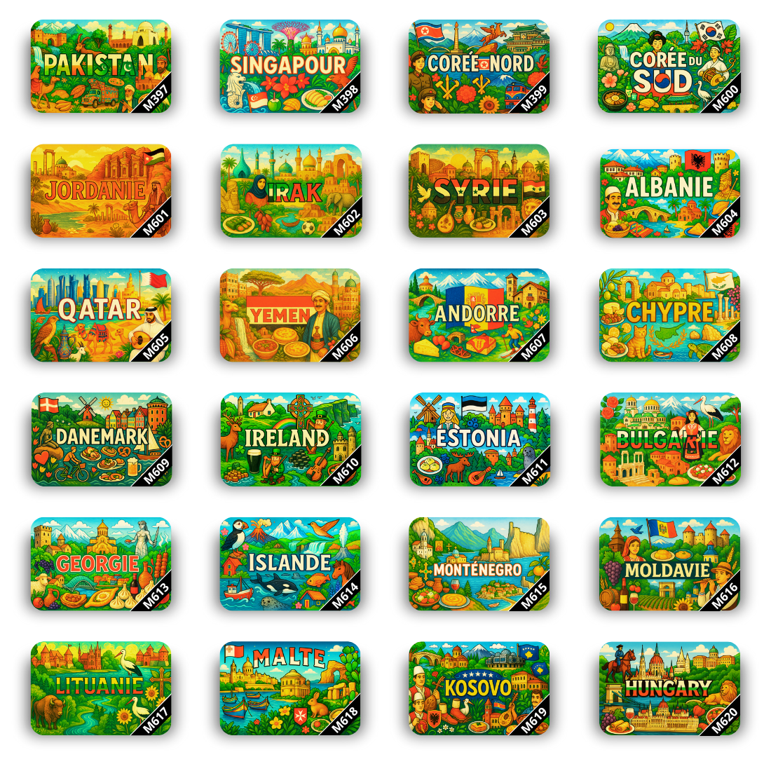 Lot de 12 Magnets Pays du Monde