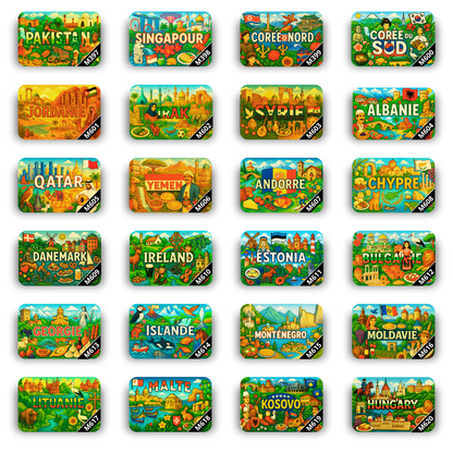 Lot de 12 Magnets Pays du Monde