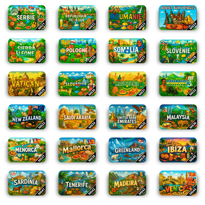 Lot de 12 Magnets Pays du Monde